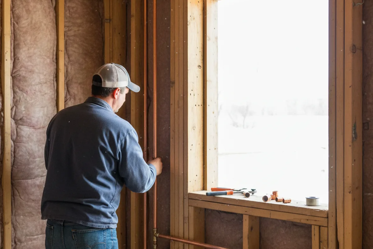 Licensed plumber running new copper supply lines in a Gray home